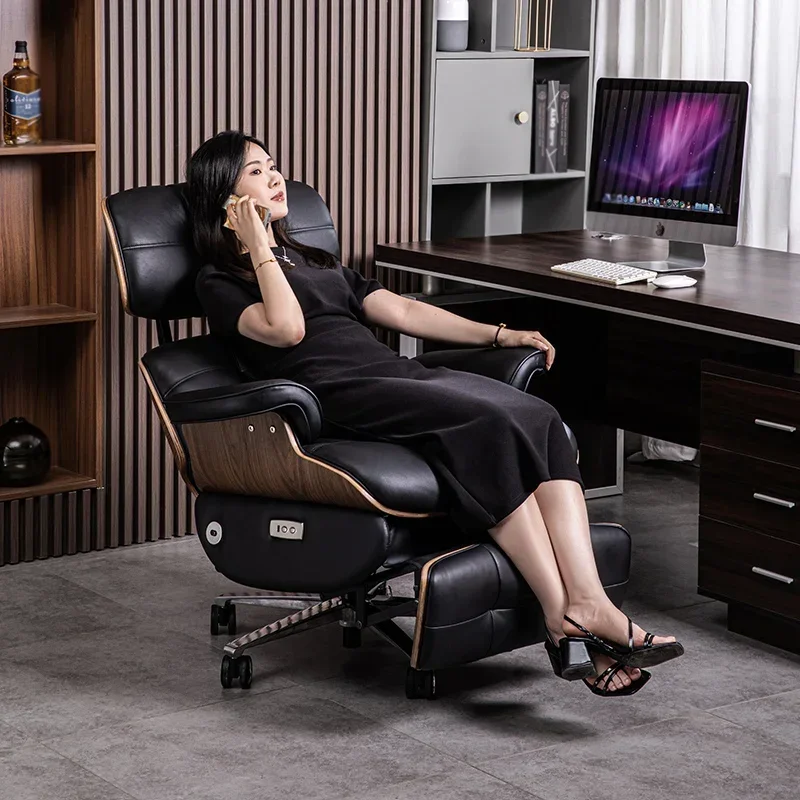 Leather home seat Electric light luxury office chair Comfortable sedentary boss chair High-end