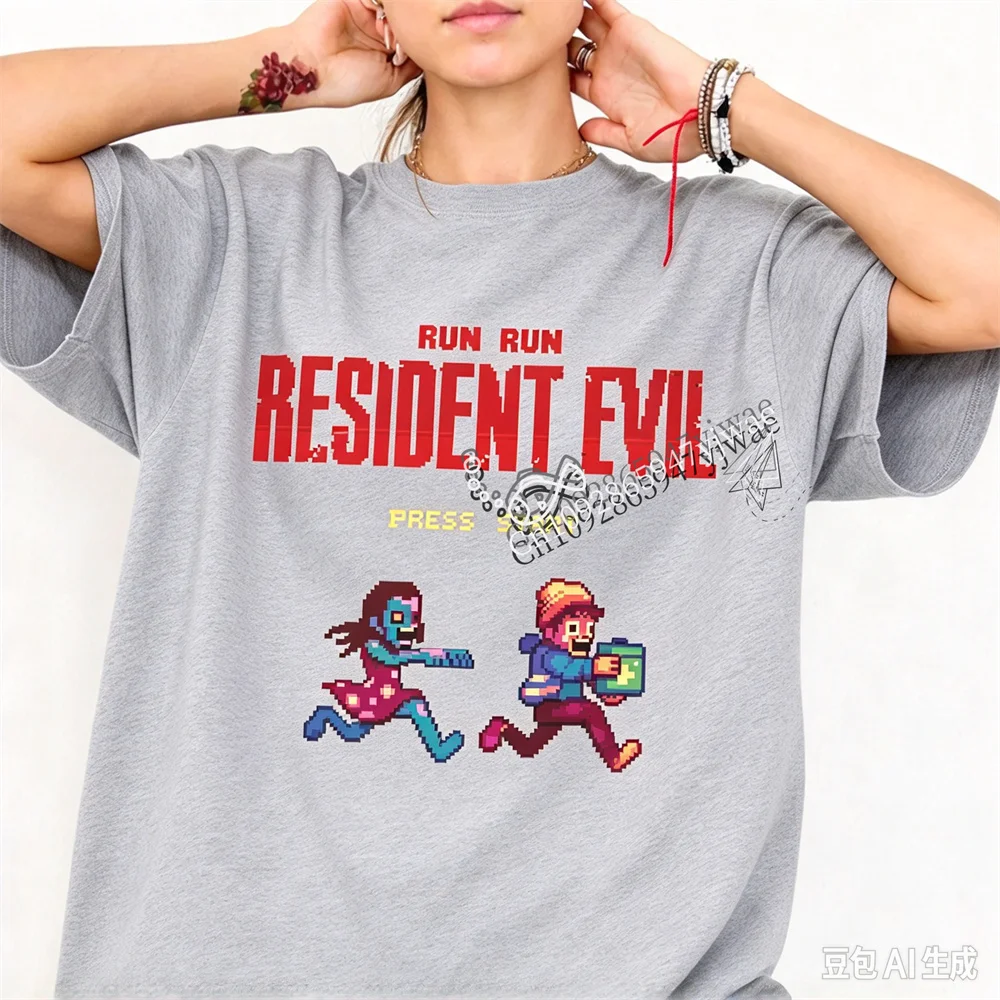 Resident Evil Bryan Survival Pixel Style Game Graphics Short Sleeved Movie Fan Shirt Casual Streetwear Summer Men Women T-Shirt