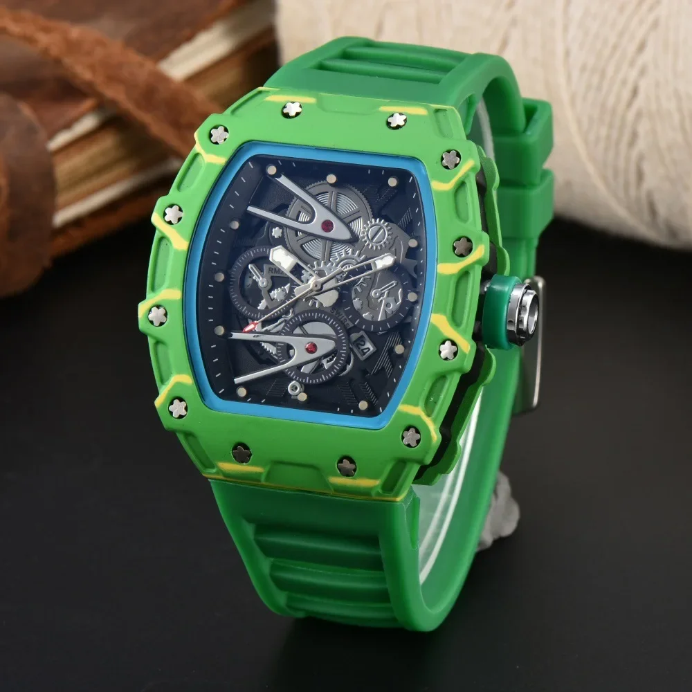 2025 New Multi-Layered Wave Pattern Business Quartz Calendar Pointer Watch Barrel Shape Dial No Buckle Type Handmade Wristwatch