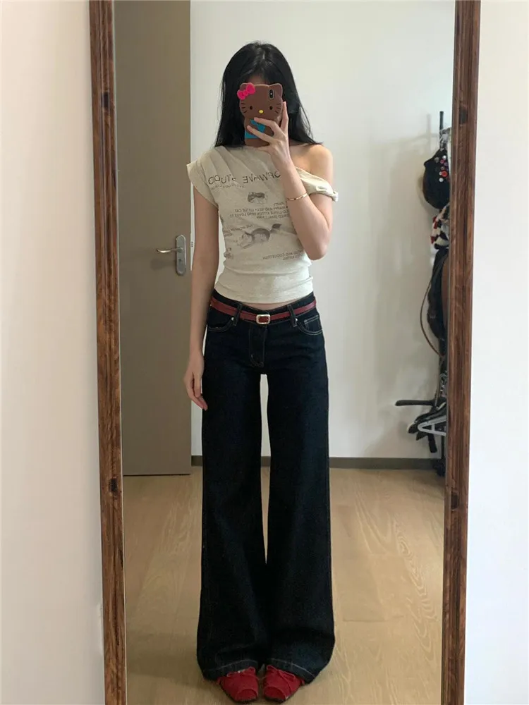 

Extended Length American Retro Hot Girl Low Waist Flared Jeans Women's Spring Summer Loose Drapey Floor Length Wide Leg Pants