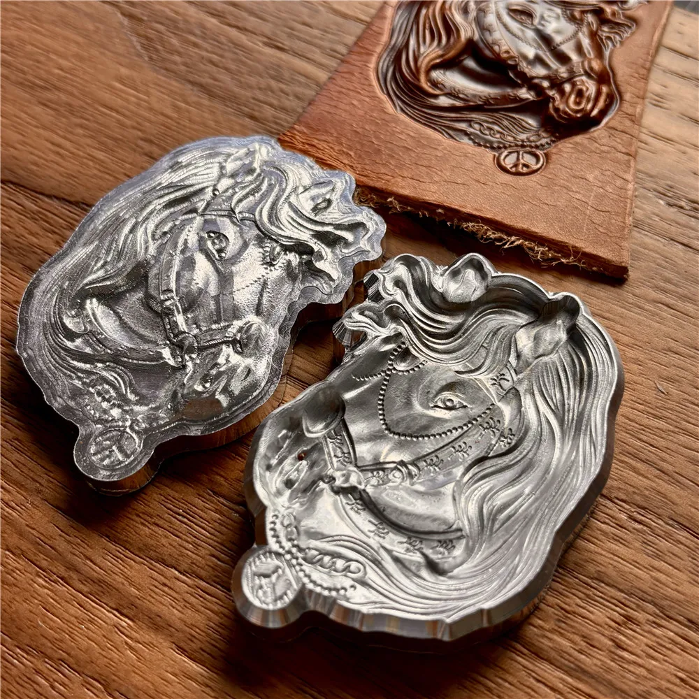 3D Horse Leather Embossing Stamp Aluminum Alloy Shaping Mold Leathercraft Tool Carving Pressing Stamper Cold Hot Stamping