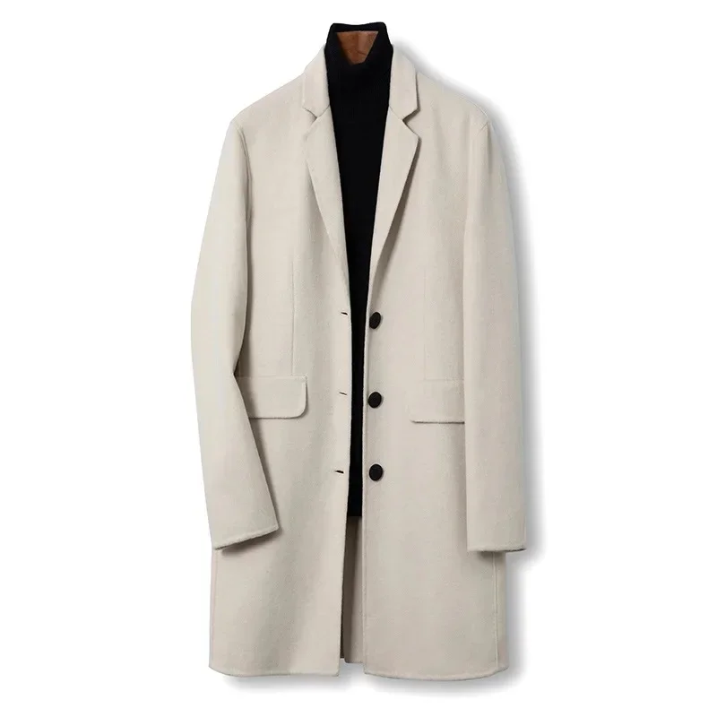 Men's British Style Double-Breasted Wool Coat Luxury Warm Trench Business Ceremony Coat for Men