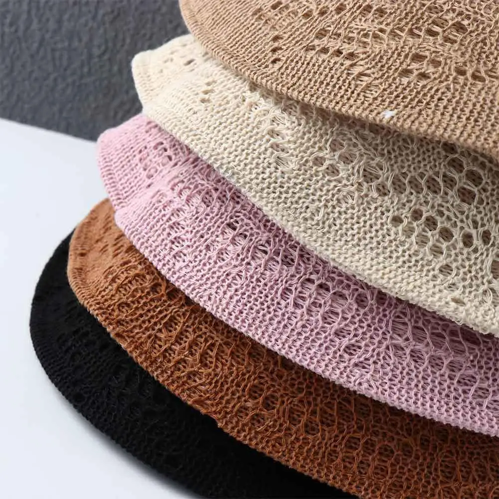 Simple Knitted Hat Pure Color Caps Sun Protection For Women Spring Basin Bucket Hat Korean Style Caps Female Hats Sun Hat
