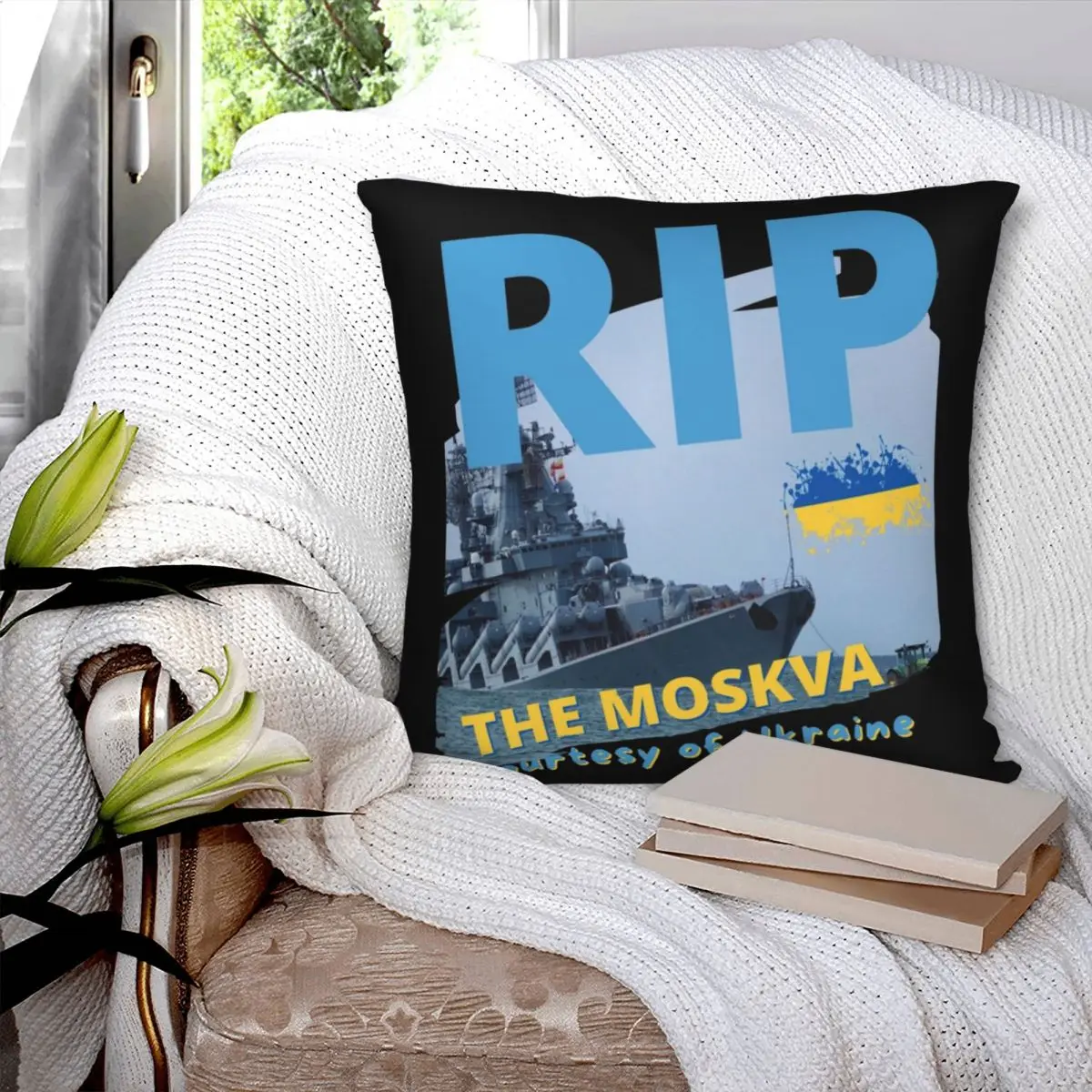 RIP The Moskva,Courtesy Of Ukraine Square Pillowcase Polyester Pillow Cover Velvet Cushion Decor Comfort Throw Pillow For Home