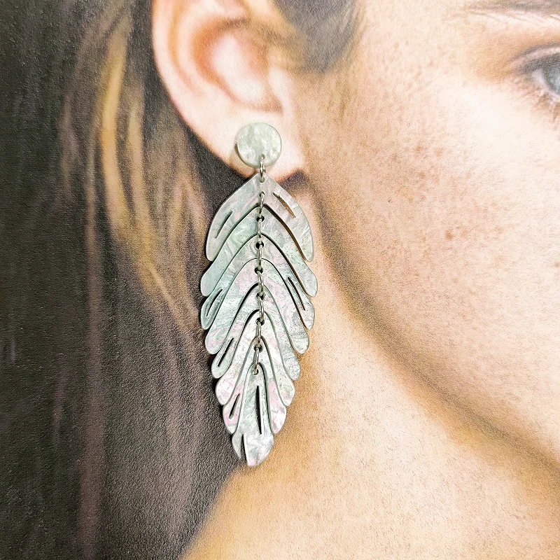 KUGUYS Acryl Bohemia Blatt-Ohrhänger für Damen, lange Blätter, Pflanzen-Serie, Schmuck, modische Strand-Accessoires, Fabrikverkauf – Detail 19