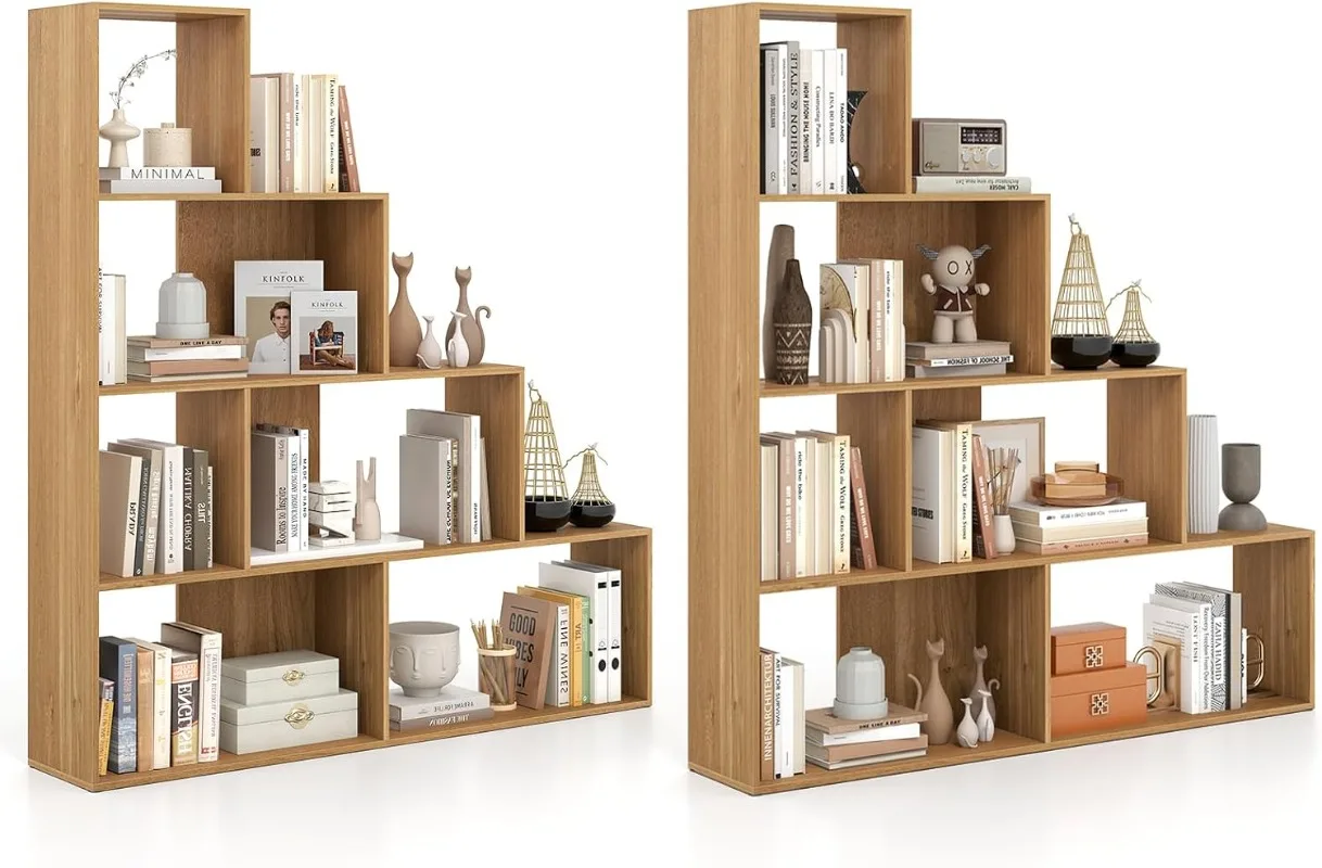 Tangkula 4-Tier Stepped Bookshelf, Freestanding 6 Cubes Ladder Bookcase with Anti-Tipping Kits, 64