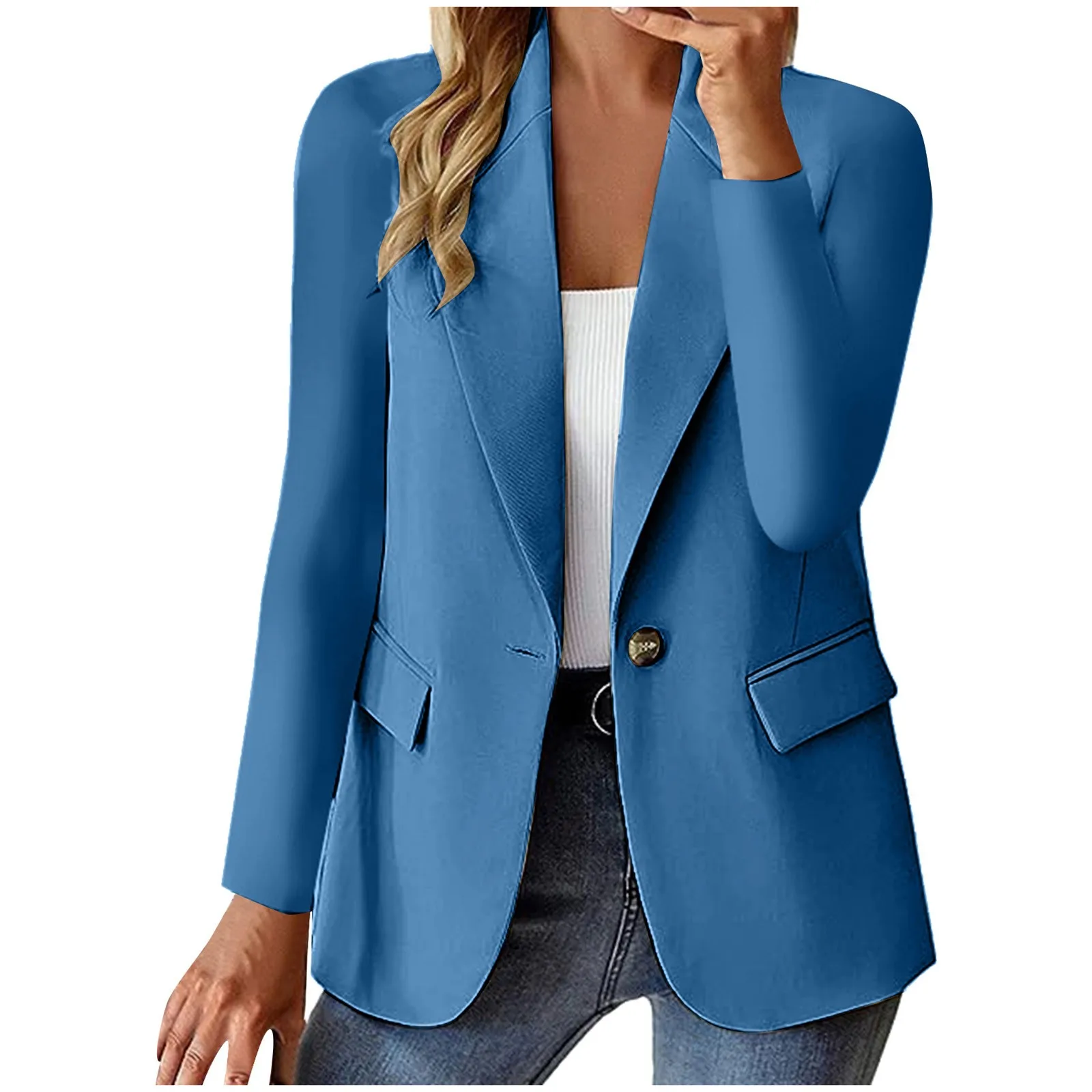 Single Button Women\'s Jacket Lightweight Long Sleeve Blazer Lady Commuter Office Outerwears plus Size Fall Coats ropa de mujer