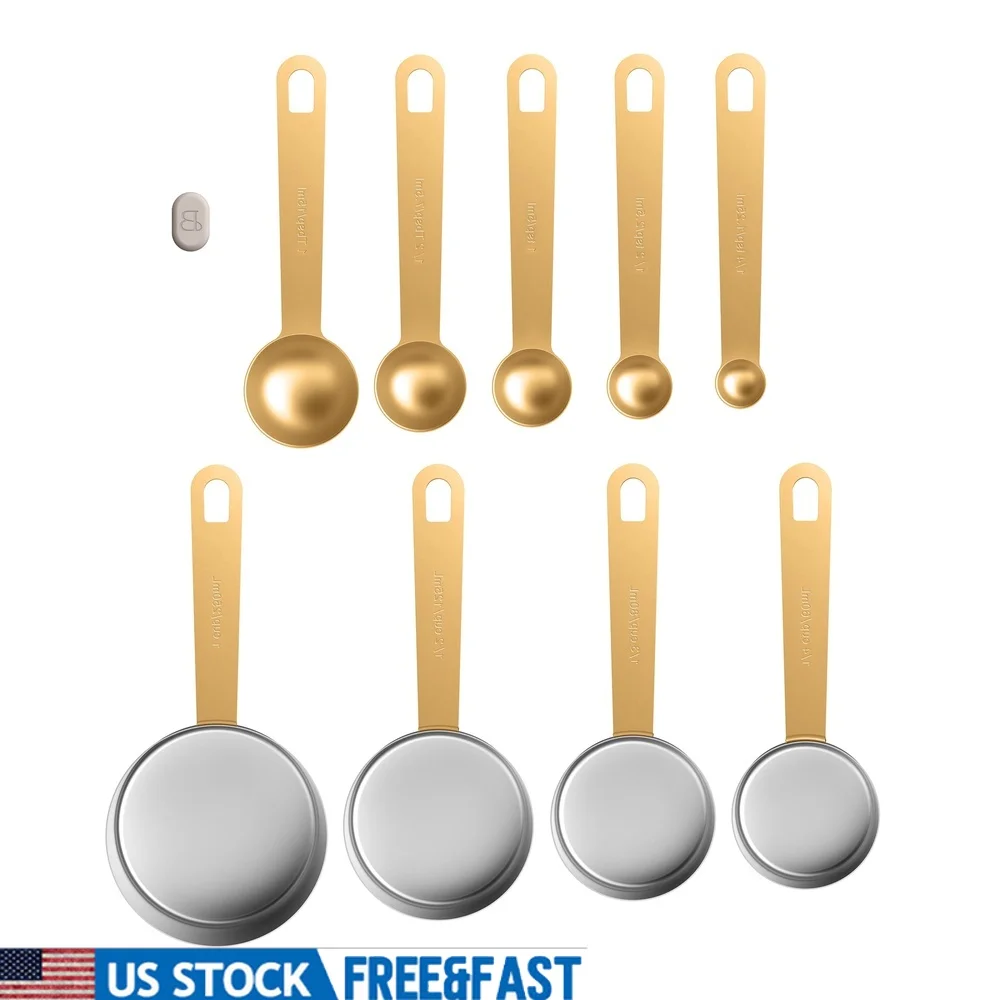 

Набор измерительной посуды из нержавеющей стали из 9 предметов с ручками с золотой отделкой, кухонные инструменты, которые можно мыть в посудомоечной машине, точное приготовление и выпечки