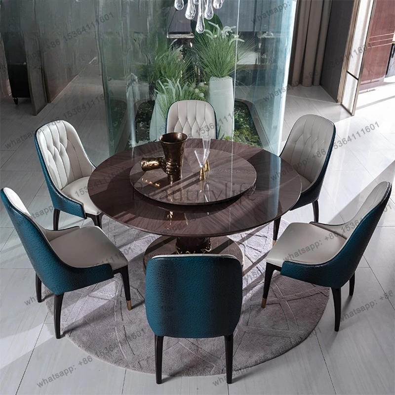 

American postmodern round dining table with turntable household American dining table and chair combination furniture