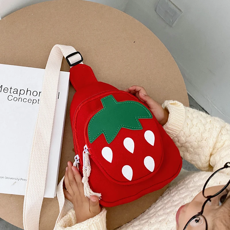 New Cute Little Strawberry Kids Chest Bags Lovely Friut Girl Boy Backpack Children Chest Pouch Pack Travel Crossbody Bag