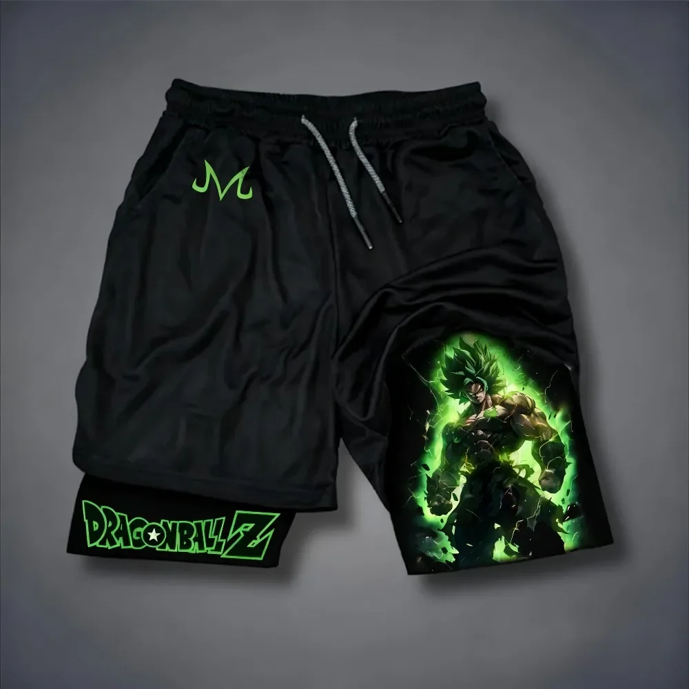 Spodenki Dragon Ball Anime Goku z nadrukiem, dwuwarstwowe - luźne i oddychające spodnie dla amerykańskich sportowców na lato