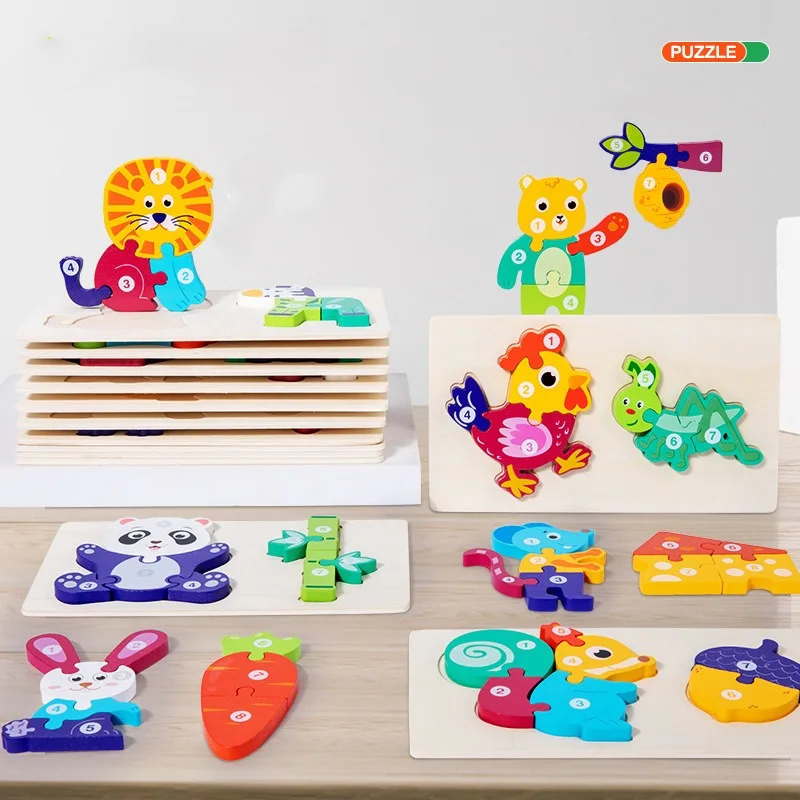 Toddler Wooden Puzzle Board Toys Children Animal Cognition Puzzle Matching of Food Chain Toys Montessori Educational Puzzle Toys