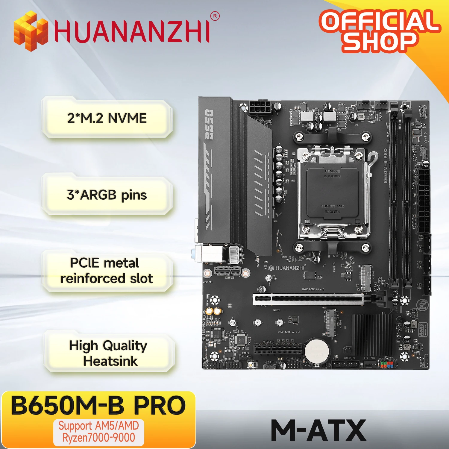 

HUANANZHI B650M B PRO AMD AM5 Motherboard Support Ryzen R5 R7 7000 8000 9000 Series M.2 NVME WIFI Dual Channel DDR5 EXPO RAM