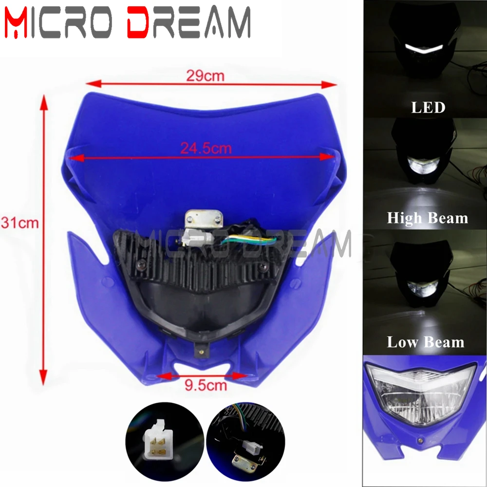 Motocross Headlight H4 12V 35W Headlight Fairing For Suzuki Honda Yamaha DRZ XR CRF XT EXC MX YZF WRF Off Road Headlamp Mask