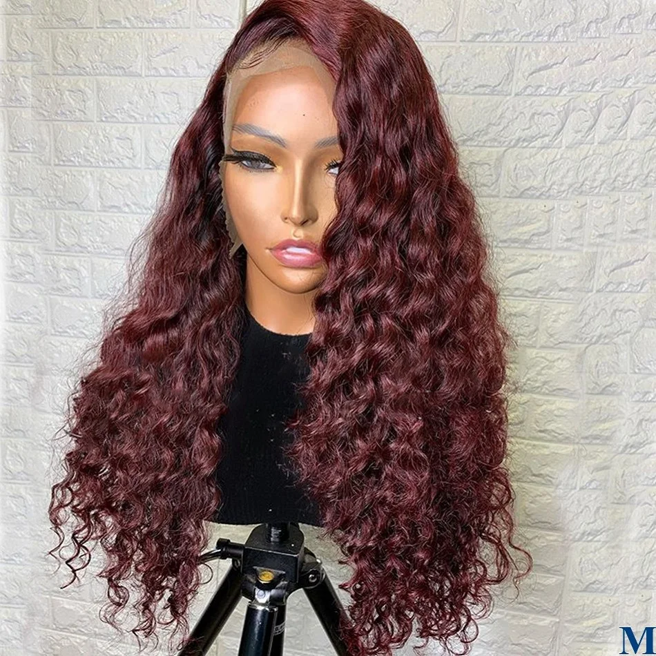 Preplucked 26 Inch Soft Burgundy Long Kinky Curly Lace Front Wig For Black Women  Babyhair Wine Natural Glueless Daily Wear Wigs