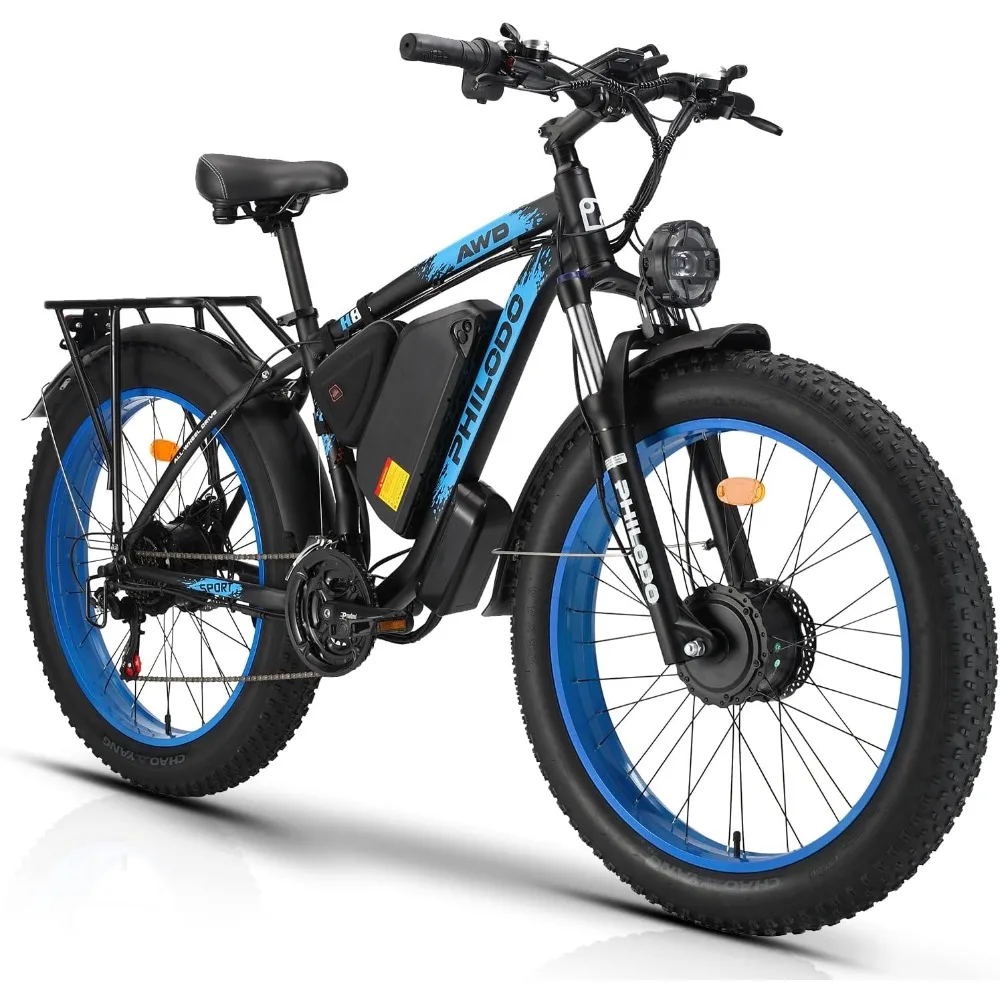 Electric Bike for Adults, 48V 23Ah Fat Tire Ebike Dual Motor AWD 2000W 35MPH 21-Speed with Ignition Lock Hydraulic Disc Brake