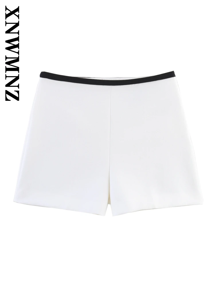 

XNWMNZ 2025 Summer New Woman Casual Short Pants Bottoms Chic Ladylike Solid Color High Waist Ruffles Regular Fit