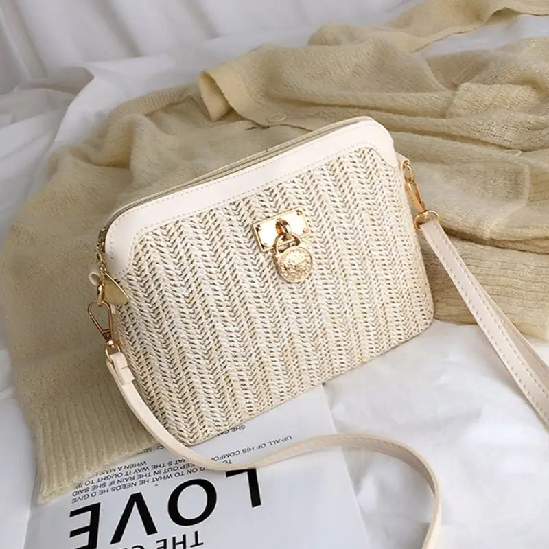 Women Ladies Crossbody Handbag Straw Woven Shoulder Bag Tote Purse Messenger Satchel