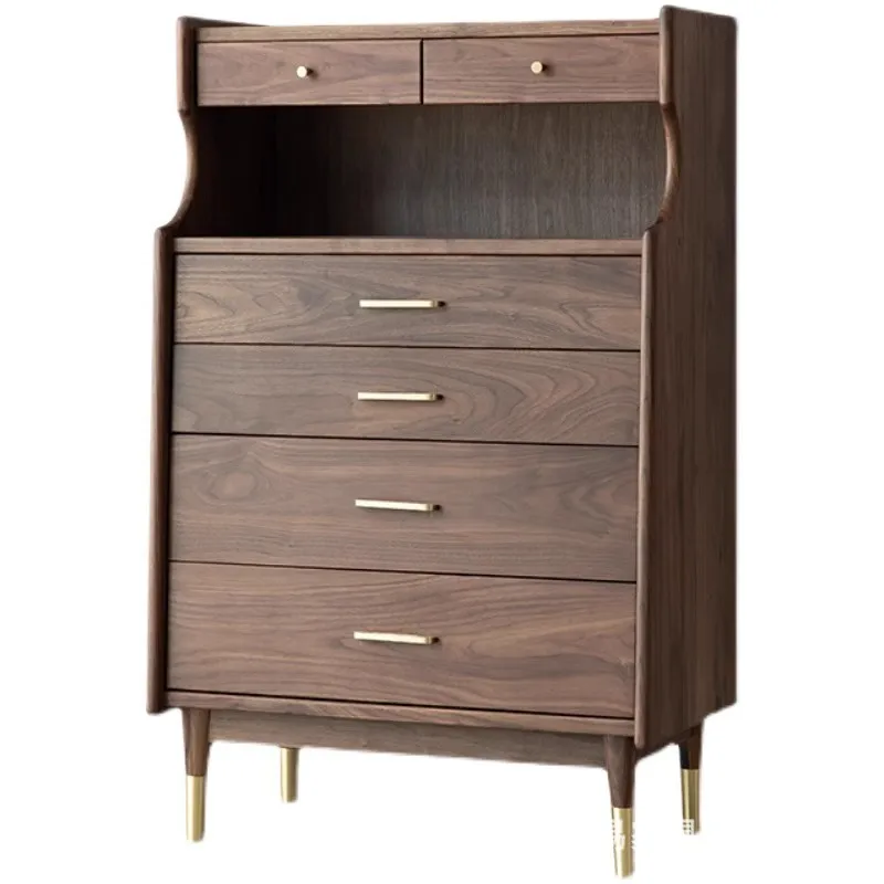 

Nordic chest of drawers black walnut solid wood storage cabinet living room bedroom cherry log storage drawer cabinet