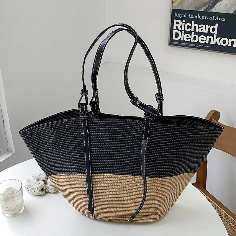 Summer Bohemian Large Capacity Straw Bag Casual Handmade Woven Beach Bag Girls Seaside Travel Bali Shopper Tote Bag Female 2024