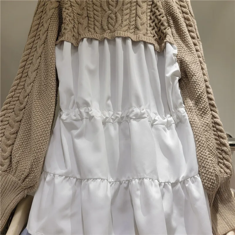 SuperAen تويست سترة الربط قميص المرأة تصميم وهمية قطعتين الخصر الرباط فضفاض البلوز محبوك سترة