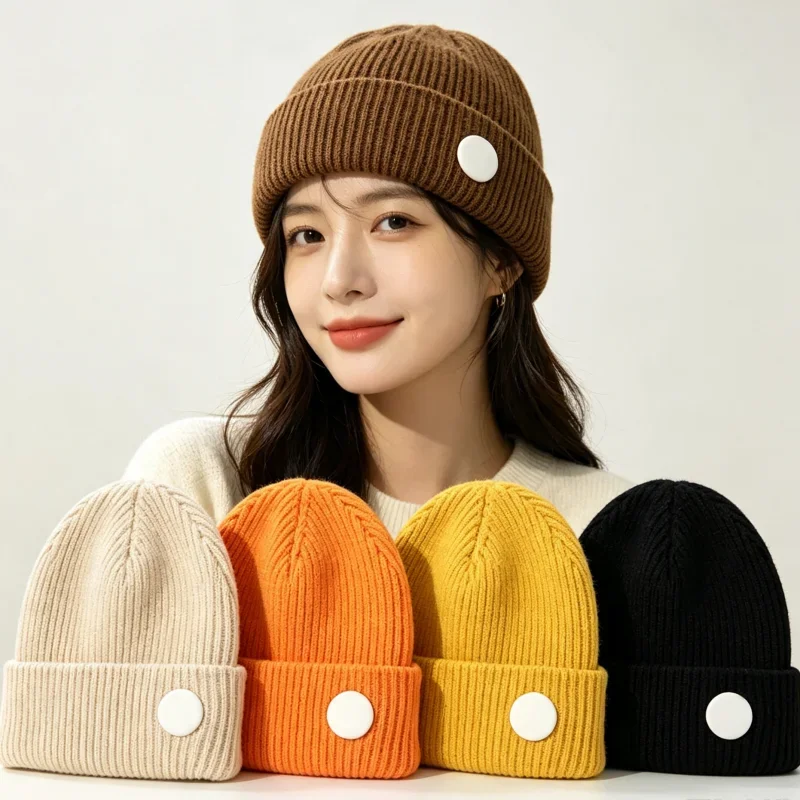 DIY Hand Draw Patch Knit Beanie Men Women Winter Soft Warm Skull Cap Custom Pattern Cuffed Knitted Hat Daily Outdoor