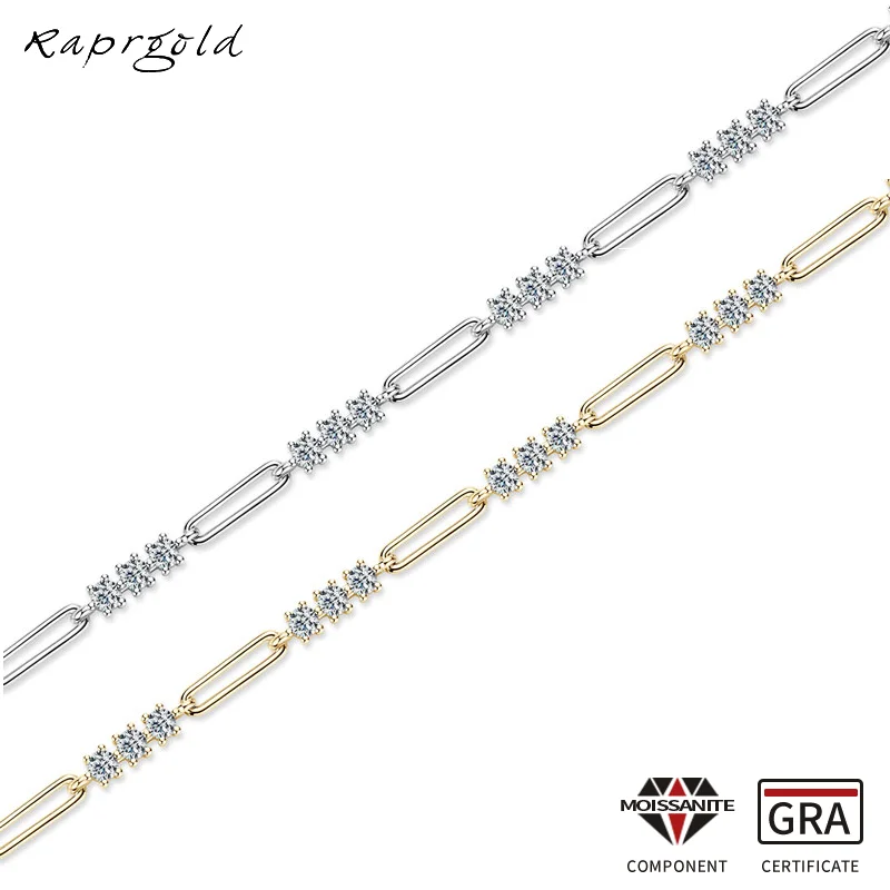 

RAPRGOLD D Color Moissanite Bracelet for Women Girls S925 Sterling Silver Bracelets Chain Wedding Jewelry Gifts with Certificate