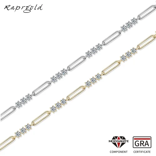 RAPRGOLD D 컬러 모이사나이트 팔찌, 여성용 S925 스털링 실버 팔찌, 체인 웨딩 쥬얼리, 인증서 포함 선물