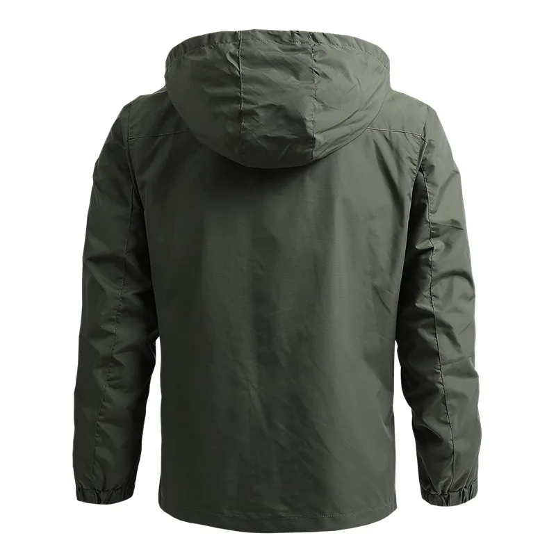 Men's Mountain Climbing Tactical Jacket Windproof Hooded Outdoor Coat Multiple Zipper Pockets Breathable Mesh Lining Spring Fall