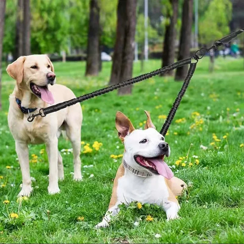 Pet Dog Double Leashes - No Tangle Dog Leash Coupler, Comfortable Shock Absorbing Reflective Lead for Nighttime Safety