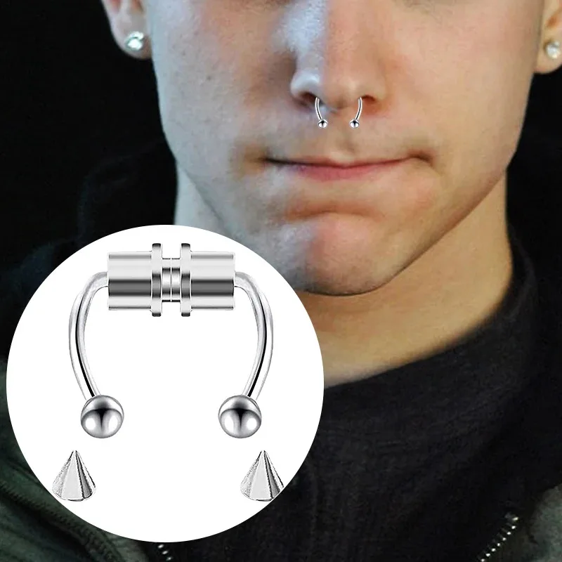 Fake Piercing Nose Ring Hoop Septum Non Piercing Nose Clip Rock HipHoop Stainless Steel Magnet Fashion Punk Body Women Jewelry view 6