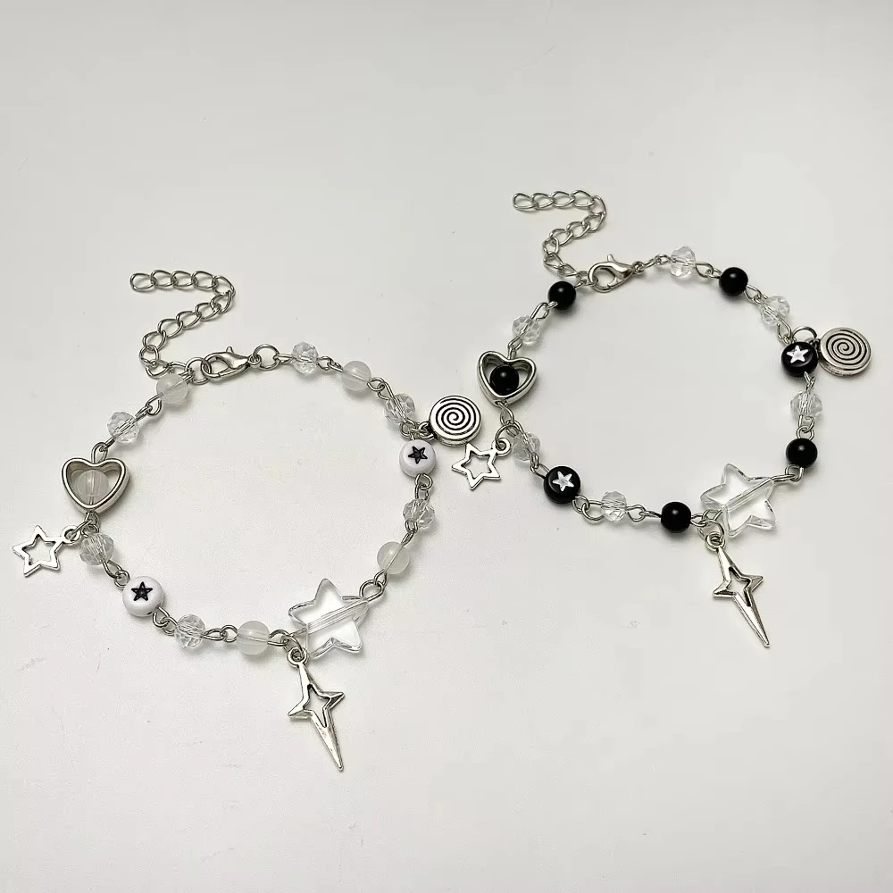 Y2K Armbänder handgefertigt Nr. 8-Kugel-Stern-Perlen-Würfel-Armband, kokettes, hohles, fünfzackiges Stern-Armband aus Legierung