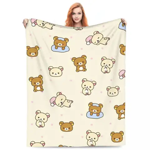Rilakkuma 만화 플란넬 담요, 따뜻한 던지기 담요, 가정 장식, 비행기 여행 노벨티 침대보 소파 침대 커버