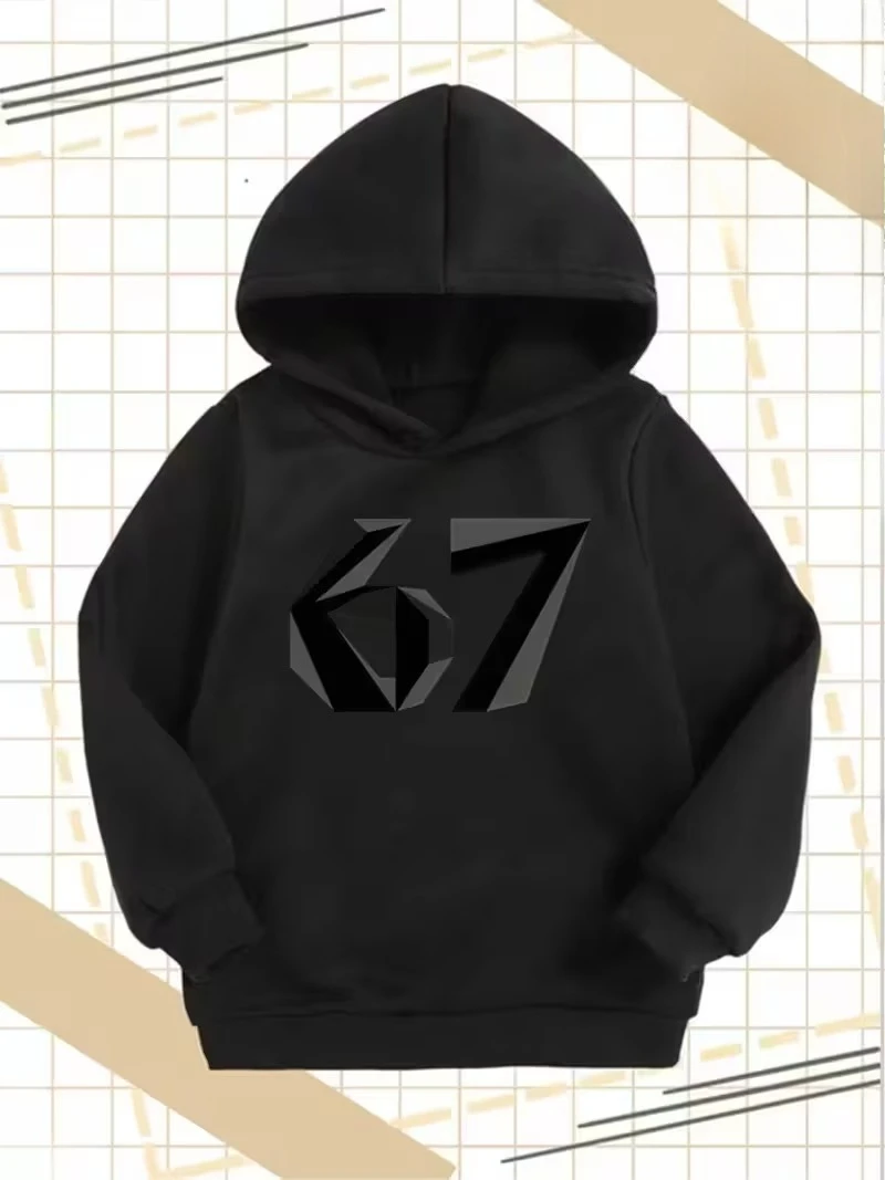 Kinder-Hoodie 67 Six Seven Vintage-Nummern-Print, langärmeliges Kapuzensweatshirt für Jungen und Mädchen, Frühling/Herbst, Kinderoberteile – Detail 6