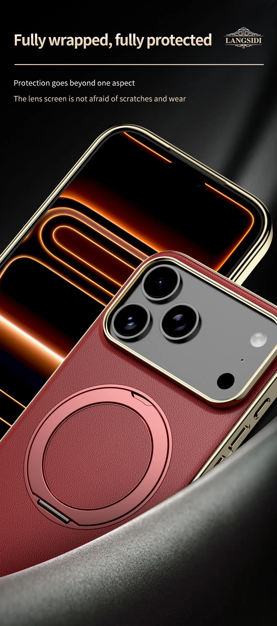 Magnetic Leather for Magsafe Case for iPhone 18 17 Pro Max Air 17Pro 18Pro Ring Luxury Lens Protection Holder Phone Back Cover