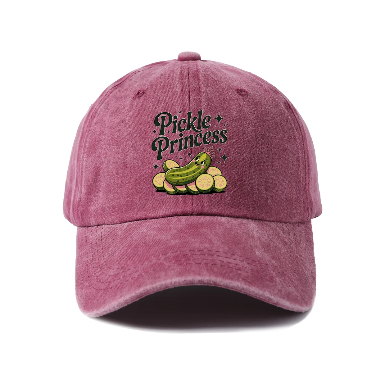 Funny Pickle Princess Graphic Vintage Washed Baseball Cap, Adjustable Unisex Dad Hat, Weekend Gift