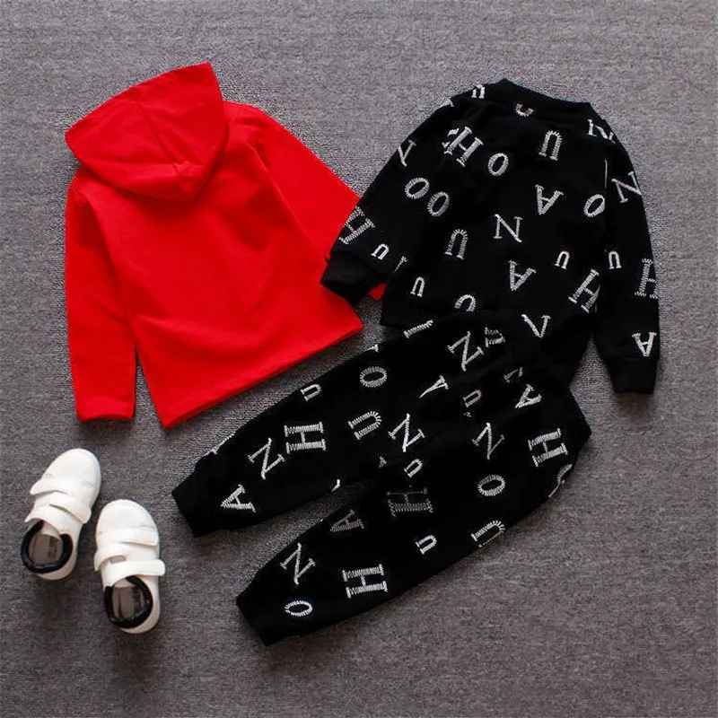 2023Spring autumn new boys zipper shirt three piece set children baby full printed letters hooded long-sleeved hoodie set 1 3 4Y