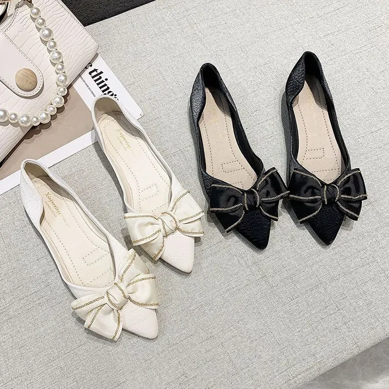 White Woman Flats Wedding Bride Shoe With Bow Shoes For Women Ballet Korean Style Social Novelties E Slip On Popular Casual