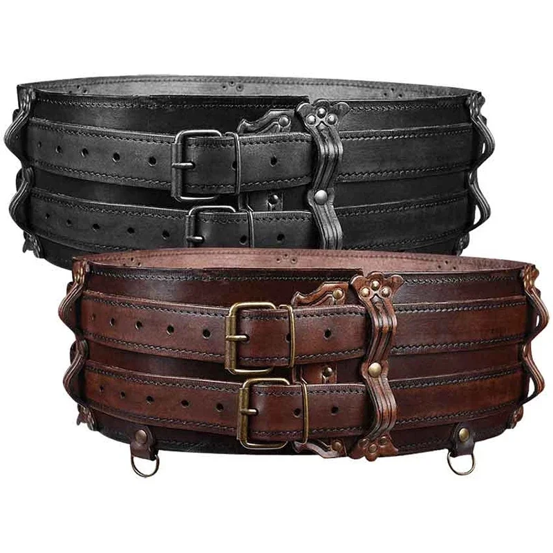 Middeleeuwse Larp Avonturier Harnas Riem Viking Lederen Taille Accessoire Keltische Dubbele Band Tailleband Steampunk Sjerp Voor Mannen Dames