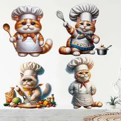 Cute Cat Chef Animal Wall Sticker Kitchen Restaurant Decoration Cabinet Refrigerator Home Decoration Waterproof Stickers S414