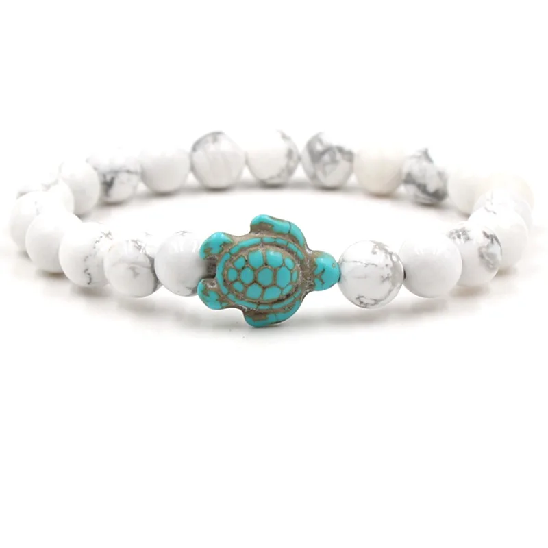 Green Turquoise Turtle Volcanic Stone White Pine  Natural  Chakra Gemstone Bracelets Bangle Jewelry for Women Men