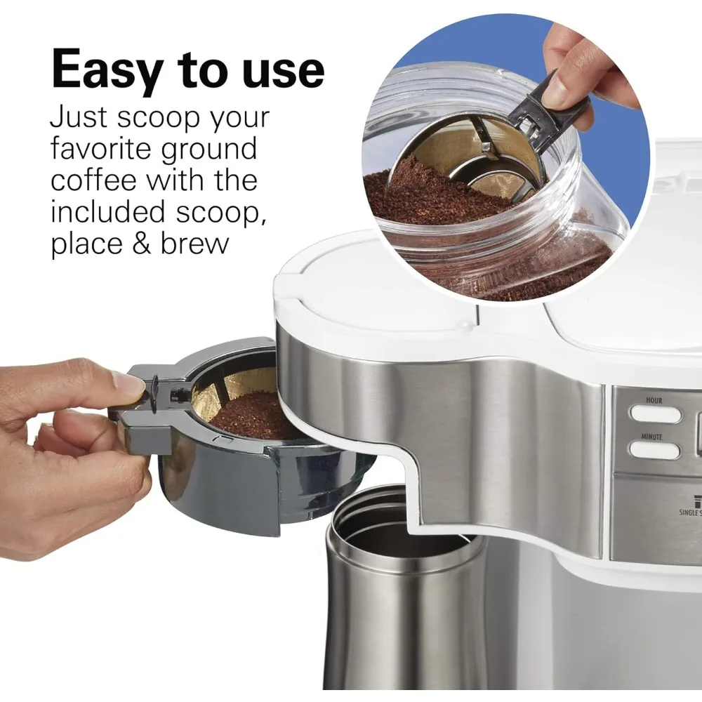 49933 2-Way 12 Cup Programmable Drip Coffee Maker & Single Serve Machine, Glass Carafe, Auto Pause and Pour, White