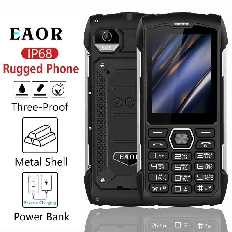 4000mAh Power Bank mobile phone IP68 Waterproof Rugged Flashligh Push-button Cell Phone Unlocked FM Torch Cheap Shockproof