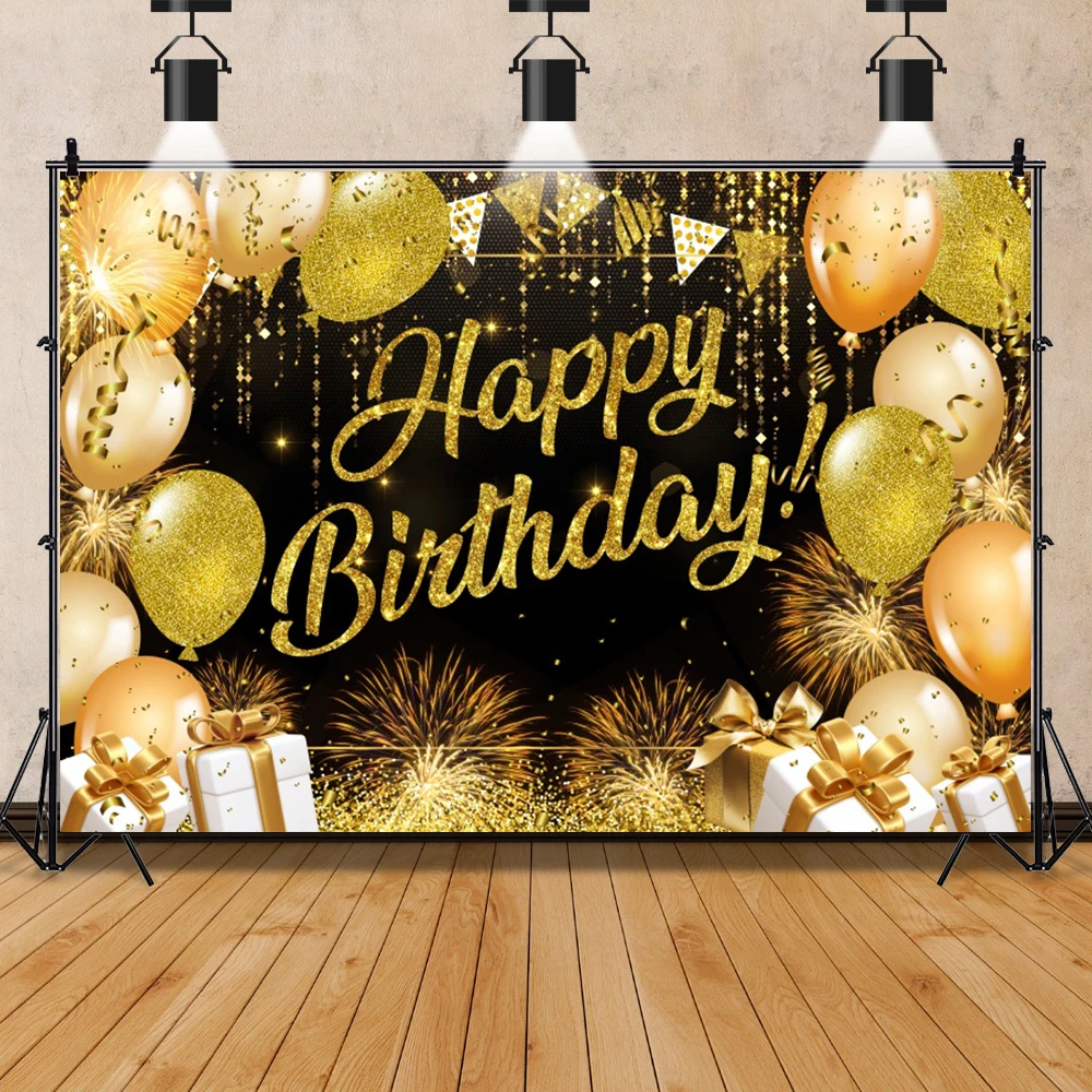 Glücklich Geburtstag Familie Party Foto Hintergrund Alter Angepasst Fotografie Hintergrund Goldene Polka Dot Poster Luftballons Decor Poster