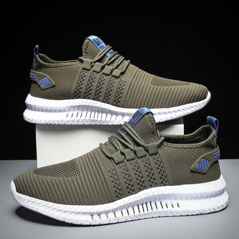 Men's Running Shoes Newest Fashional Sports Sneakers Light Weight Summer Non-Slip Striped Sole Outdoor Jogging Mesh Sneakers