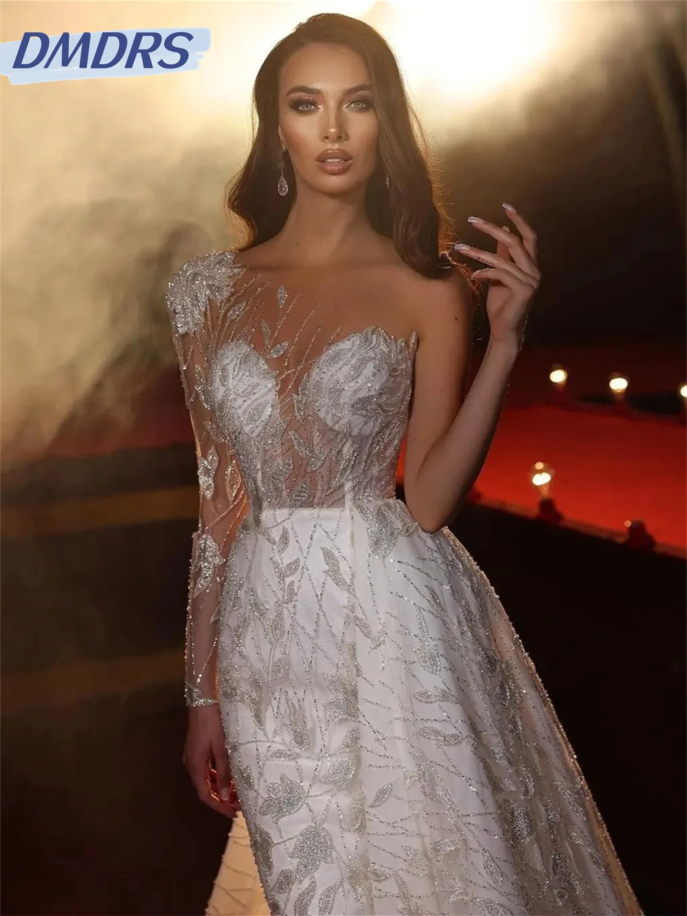 Encantador vestido de noiva com um ombro, elegante vestido de baile, vestido elegante, luxuoso, túnica sonhadora, 2024
