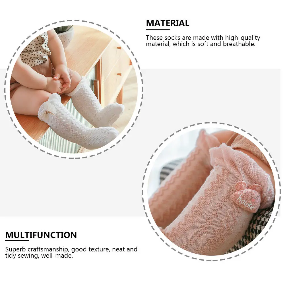 

3Pairs Thin Style Baby Socks Spring Summer Mesh Long Tube Breathable Cotton Comfortable Durable Bowknot Baby Socks