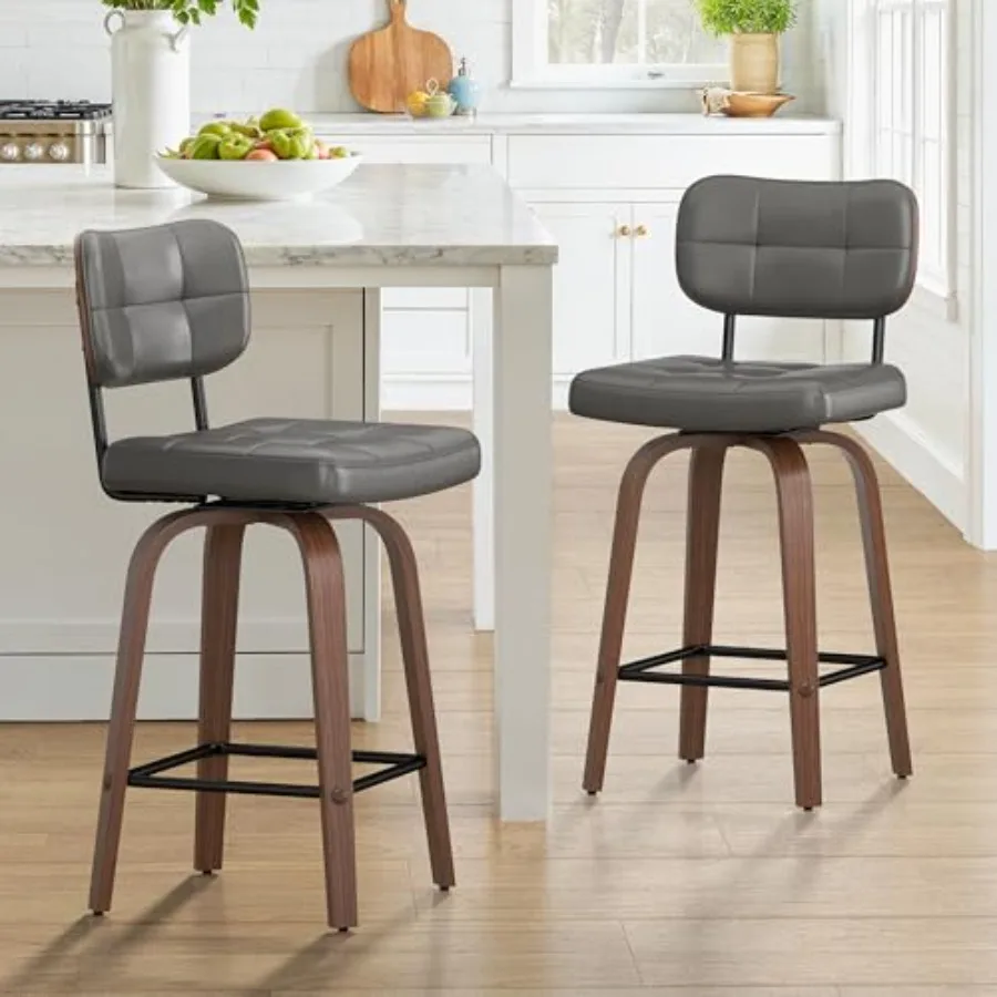 

Набор из 2 поворотных барных стульев высотой 26 дюймов, обивка из искусственной кожи, спинка и каркас из гнутого дерева, для кухонного острова, светлый