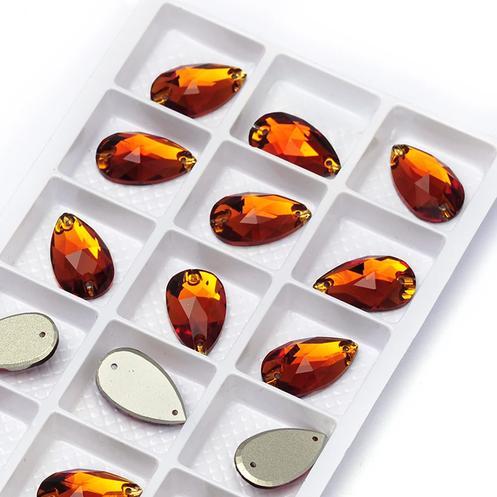 Mandarinenfarbene K9 Kristallglas Strasssteine mit flacher Rückseite zum Aufnähen für Kleidung, Kleider, Modeaccessoires – Detail 3