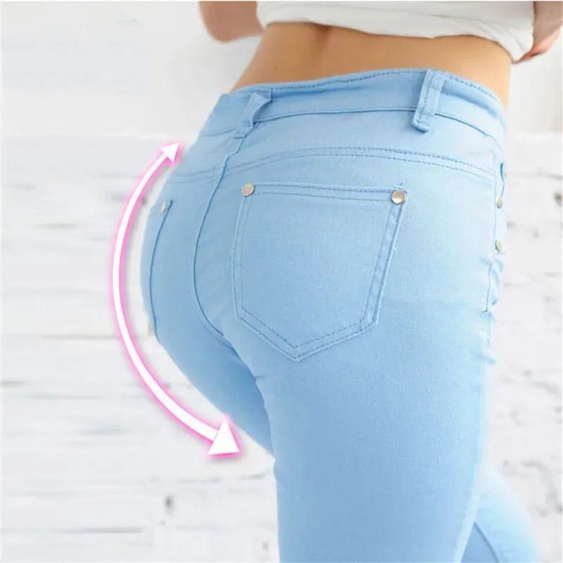 

Female Low Waist Sexy Black Plus Size Casual Trousers Streetwear Women Colored High Elastic Force Pencil Jeans Formal Pants